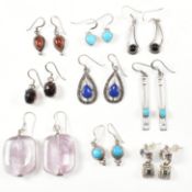 COLLECTION OF SILVER & GEM SET PENDANT EARRINGS