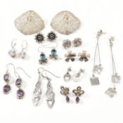 ASSORTED SILVER & GEM SET EARRINGS
