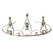 VINTAGE WHITE METAL & AMETHYST TIARA