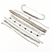 COLLECTION OF SILVER & GEM SET BRACELETS