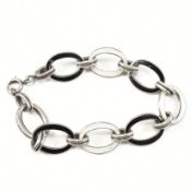 ART DECO SILVER & ENAMEL OVAL LINK BRACELET