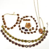 COLLECTION OF GEM SET AND SIMULATED BANDED AGATE JEWELLERY
