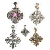 COLLECTION OF VINTAGE SILVER & METAL CRUSADERS CROSS PENDANTS