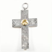 20TH CENTURY SILVER & CITRINE CROSS NECKLACE PENDANT