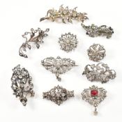 EARLY 20TH CENTURY SILVER & METAL PASTE SET BROOCH PINS