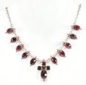 SILVER & GARNET CROSS PENDANT NECKLACE