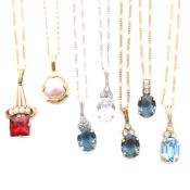 COLLECTION OF SEVEN PASTE SET PENDANT NECKLACES