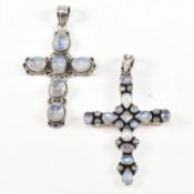 TWO 925 SILVER & MOONSTONE CROSS NECKLACE PENDANTS