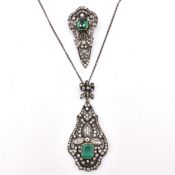 SILVER & PASTE PENDANT NECKLACE & DRESS CLIP