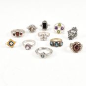 COLLECTION OF SILVER & GEM SET RINGS