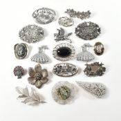 COLLECTION OF VINTAGE BROOCHES STERLING SILVER & METAL
