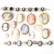 COLLECTION OF VINTAGE SILVER & METAL CAMEO JEWELLERY ITEMS.
