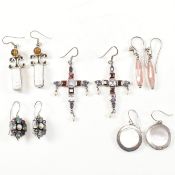 COLLECTION OF SILVER & GEM SET EARRINGS