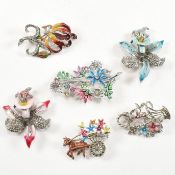 COLLECTION OF VINTAGE ENAMEL MARCASITE BROOCH PINS