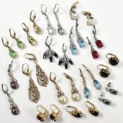 COLLECTION OF WHITE AND YELLOW TONE METAL GEM SET EARRINGS