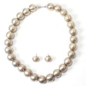VINTAGE WHITE METAL BEADED NECKLACE AND EARRING SET