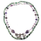 TWO GEM SET BEADED NECKLACES