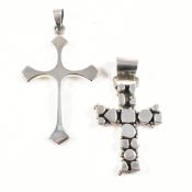TWO 20TH CENTURY SILVER CROSS NECKLACE PENDANTS