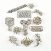 COLLECTION OF VINTAGE PASTE AND RHINESTONE SET BROOCH PINS