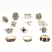 COLLECTION OF SILVER & GEM SET RINGS