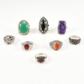 COLLECTION OF SILVER & GEM SET RINGS