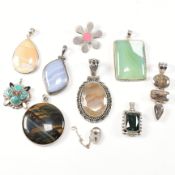 COLLECTION OF SILVER & GEM SET NECKLACE PENDANTS