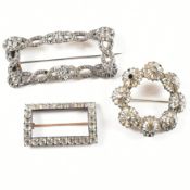 THREE 18TH & 19TH CENTURY WHITE METAL & PASTE SET BROOCH PINS