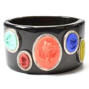 EXTASIA BUFFALO HORN HINGED BANGLE WITH CAMEOS & INTAGLIOS