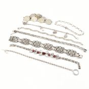 COLLECTION OF SILVER & GEM SET BRACELETS