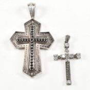 TWO SILVER CROSS NECKLACE PENDANTS