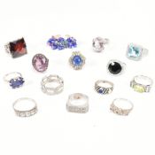 COLLECTION OF SILVER & GEM SET RINGS