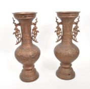 PAIR OF 1930S CHINESE SPELTER TWIN HANDLED VASE LAMPS