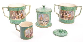 18TH CENTURY CERAMIC TWIN HANDLE MUGS & LIDDED JAR