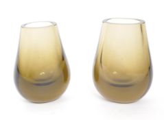 PAIR OF SCANDINAVIAN STUDIO ART GLASS SMOKED VASES