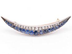 SAPPHIRE & DIAMOND CRESCENT BROOCH PIN