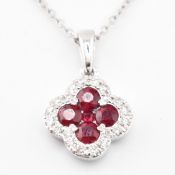 HALLMARKED 18CT WHITE GOLD RUBY & DIAMOND PENDANT NECKLACE