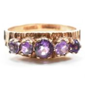 1970S HALLMARKED 9CT GOLD & AMETHYST FIVE STONE RING