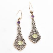 GOLD AMETHYST PERIDOT & PEARL PENDANT EARRINGS