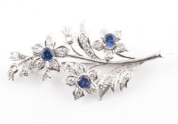 WHITE GOLD DIAMOND & SAPPHIRE BROOCH PIN