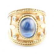 ETRUSCAN STYLE GOLD SAPPHIRE & DIAMOND BAND RING