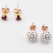 PAIR OF 9CT GOLD & RHINESTONE EARRINGS & YELLOW METAL EARRINGS