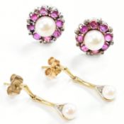 TWO PAIRS OF GOLD & GEM SET EARRINGS