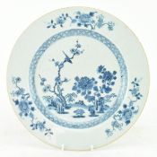 QING DYNASTY BLUE AND WHITE CHARGER PLATE 清 青花花鸟盘