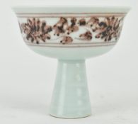 QING UNDERGLAZE RED STEM CUP 清 釉里红凤纹高脚杯