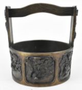 JAPANESE MEIJI PERIOD BRONZE RELIEF JARDINIERE 日本明治花鸟铜花盆