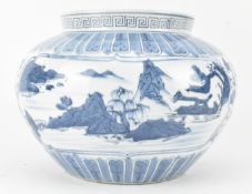 BLUE AND WHITE LANDSCAPE FLORAL JAR 青花山水花卉大罐