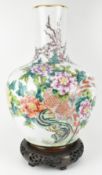 LARGE FAMILLE ROSE BIRDS AND FLOWERS BOTTLE VASE 民国粉彩天球瓶
