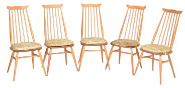 ERCOL - GOLDSMITH RANGE - FIVE MID CENTURY 1960S BEECH & ELM DINING CHAIRS