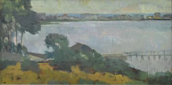 RODNEY WILKINSON - EARLY MORNING, POOLE HARBOUR - OIL ON BOARD