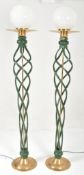 PAIR OF HIGH END DESIGN CONTEMPORARY WROUGHT IRON & GLASS FLOOR SPIRAL LAMPS
